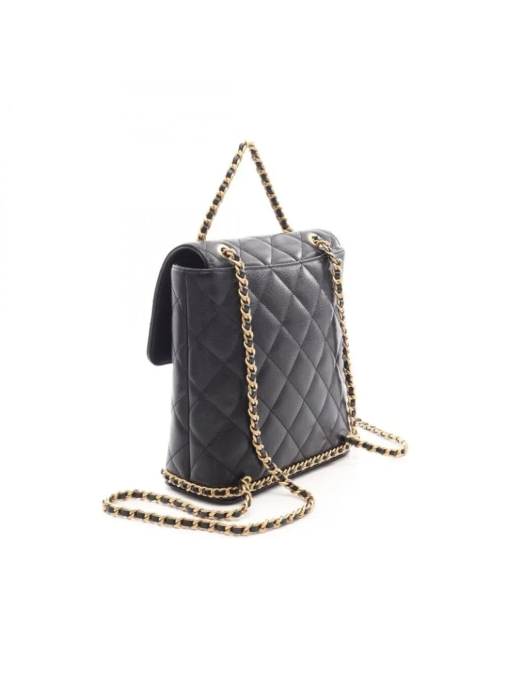 Chanel Backpack Quilted Camellia Black Caviar Leather Chain